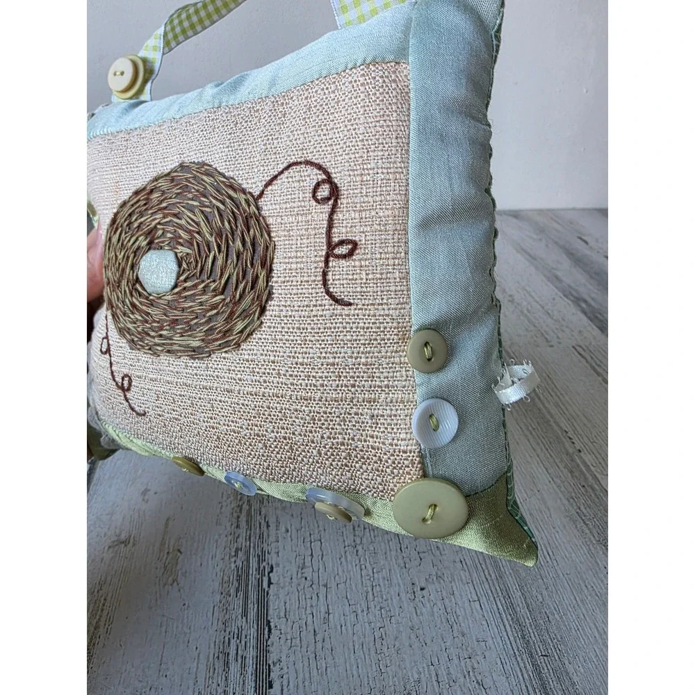 Vintage quilted Easter nest bird hanging green decor spring unique pillow